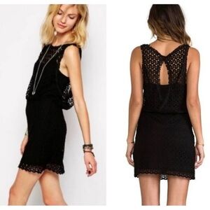 Free People black Lily Lace crotchet sleeveless mini dress black EUC Medium